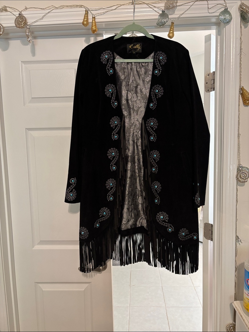 Scully Black Embroidered Fringe  Jacket with Turquoise Accents